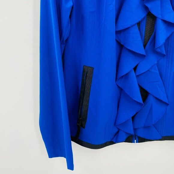 Zenergy Chico's Size 1 Medium Blue Long Sleeve Lightweight Ruffled Zip Up Jacket - Picture 5 of 9